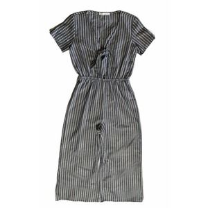 Womens Potter's Pot Blue White Stripe Nautical Cropped Wide Leg Jumpsuit Size M